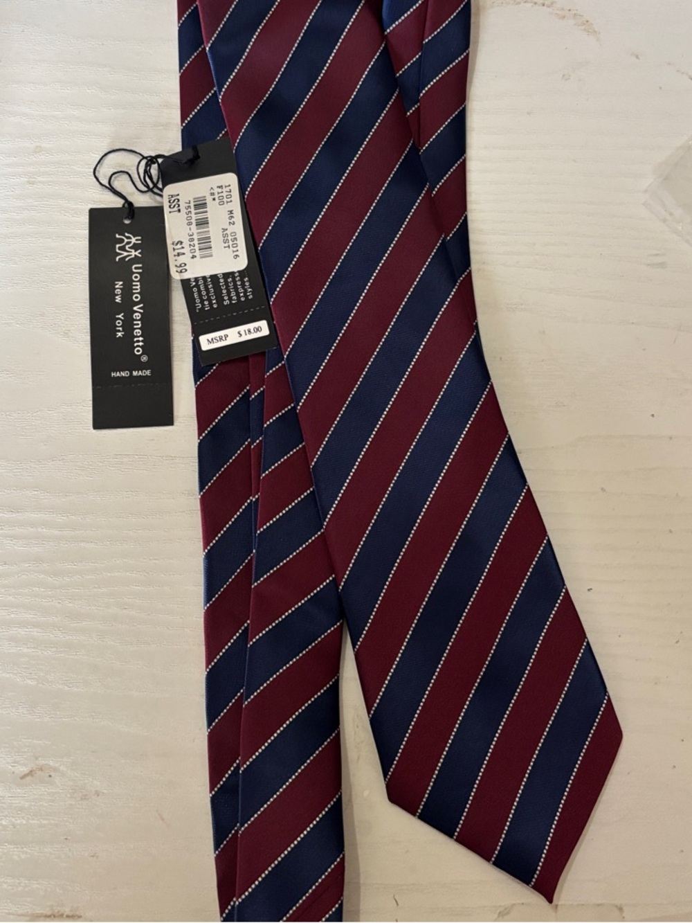 🌸. Men’s Burgundy and Navy Striped Tie
